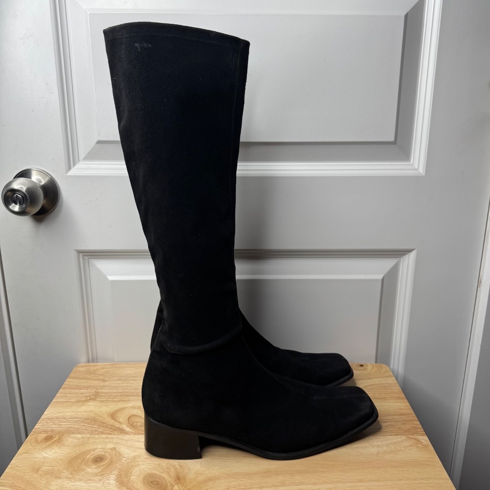 Stuart Weitzman Boots Black Suede Over the Knee Size 9 Wide - FLAW